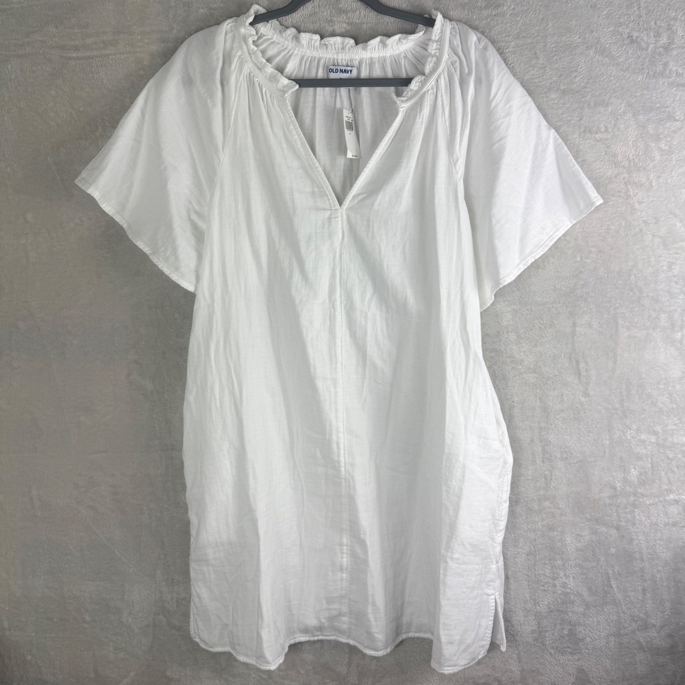 Old Navy Cotton Gauze white mini dress‎ Sz M oversized  vacation resort NEW - Picture 3 of 15